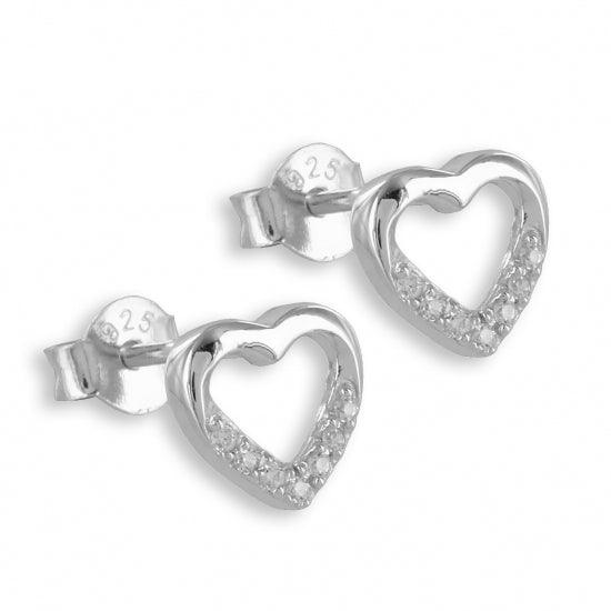 Ohrstecker Herz mit 14 Zirkonia Echt Silber 925/000