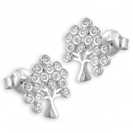 Ohrstecker Lebensbaum mit 32 Zirkonia Echt Silber 925/000