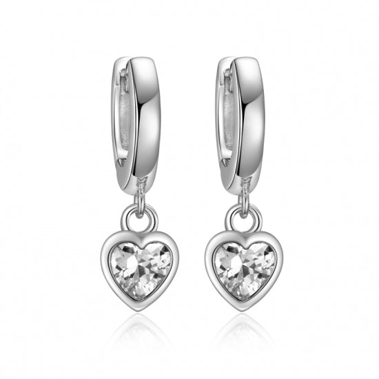 Klappcreolen Herz mit Zirkonia weiss - 925/000