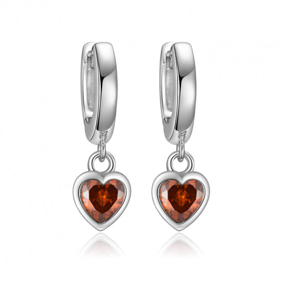 Klappcreolen Herz mit Zirkonia rot Silber 925/000