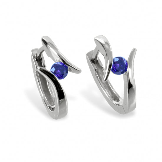 Klappcreolen 13mm mit Zirkonia safirblau Silber 925/000