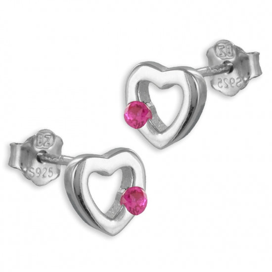Ohrstecker Herz Zirkonia rot Echt Silber 925/000
