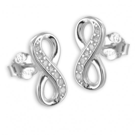Ohrstecker Infinity mit 14 Zirkonia Echt Silber 925/000