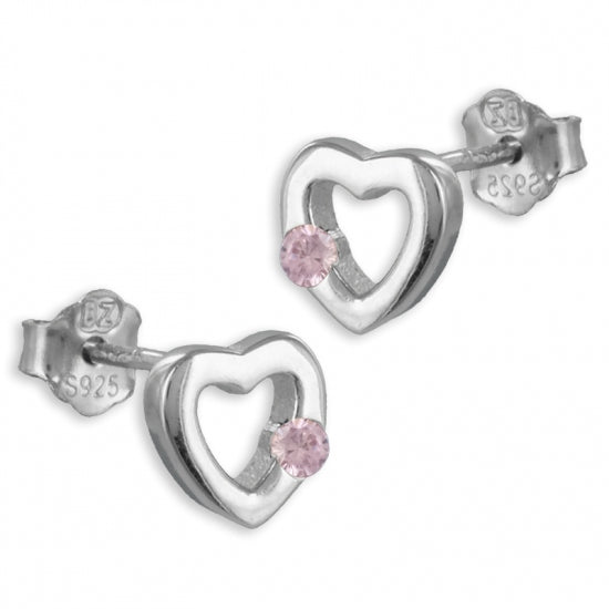 Ohrstecker Herz Zirkonia rosa Echt Silber 925/000
