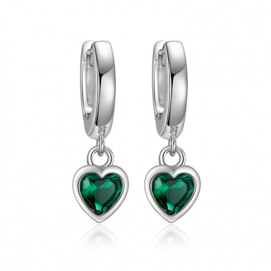 Klappcreolen Herz mit Zirkonia grün Silber 925/000