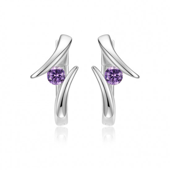 Klappcreolen 13mm mit Zirkonia amethystfarbig Silber 925/000