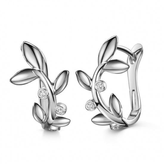 Klappcreolen Blätter mit 6 Zirkonia Silber 925/000