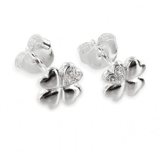 Ohrstecker Kleeblatt mit 6 Zirkonia - Silber 925/000