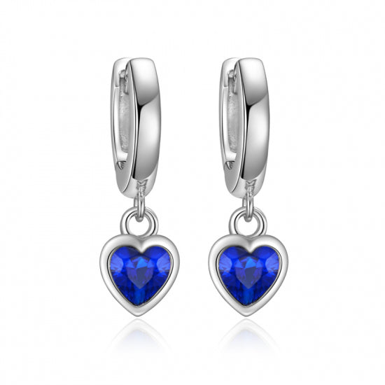 Klappcreolen Herz mit Zirkonia blau Silber 925/000