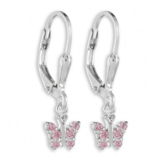 Ohrhänger Schmetterling mit 12 Zirkonia rosa Silber 925/000