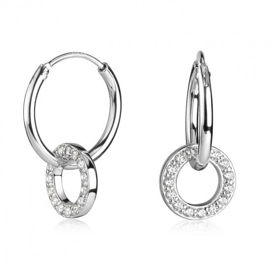 Creolen 13/1.5mm mit Einhänger 30 Zirkonia Silber 925/000