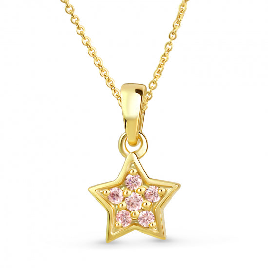 Anhänger Stern mit 6 Zirkonia pink Silber 925/000 vergoldet