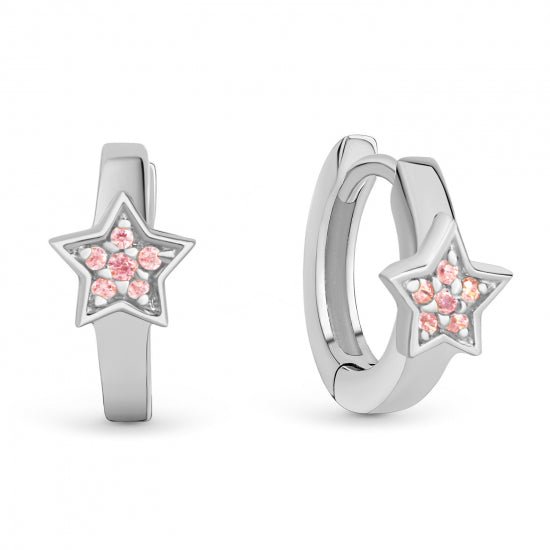 Klappcreolen Stern mit 12 Zirkonia pink Silber 925/000 rhodiniert