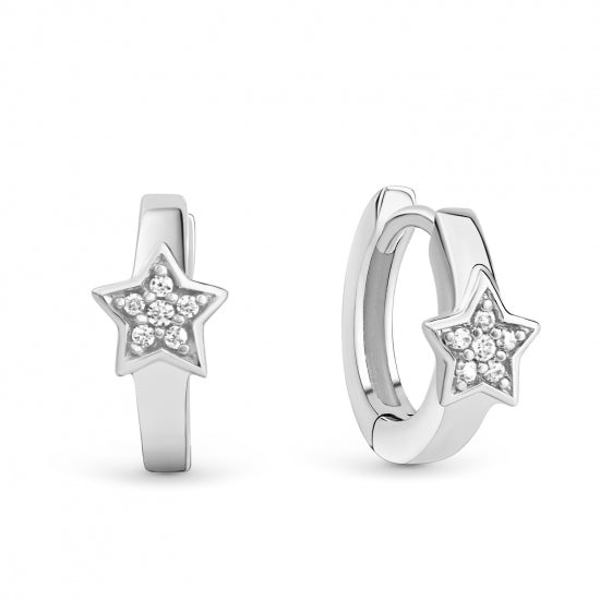 Klappcreolen Stern mit 12 Zirkonia Silber 925/000 rhodiniert