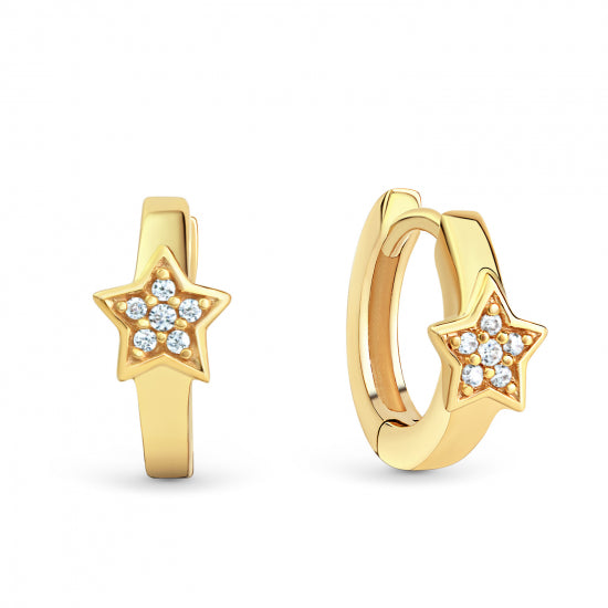 Klappcreolen Stern mit 12 Zirkonia Silber 925/000 vergoldet