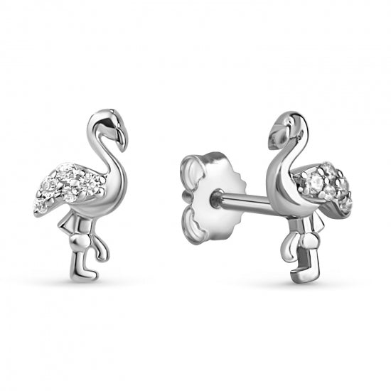 Ohrstecker Flamingo mit 10 Zirkonia Silber 925/000 rhodiniert
