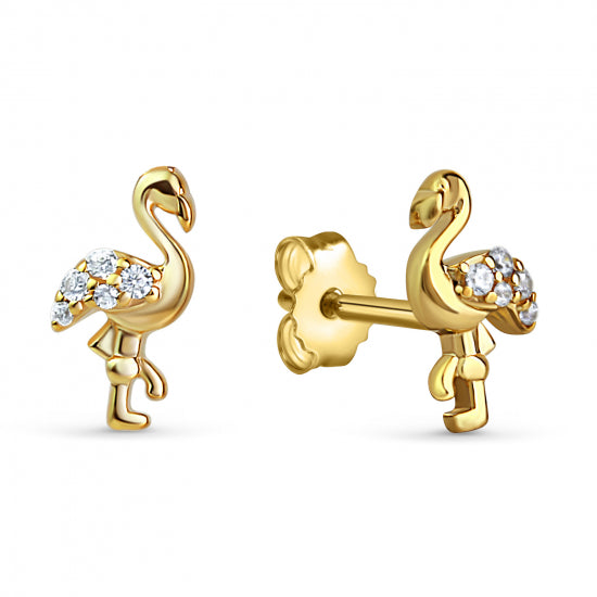 Ohrstecker Flamingo mit 10 Zirkonia Silber 925/000 vergoldet