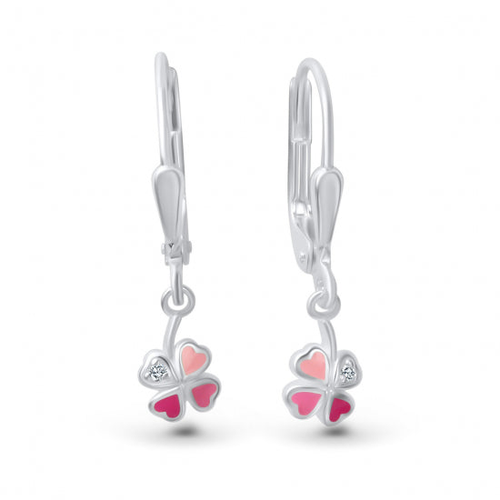 Ohrhänger Kleeblatt Lack mit Zirkonia Silber 925/000 rhodiniert