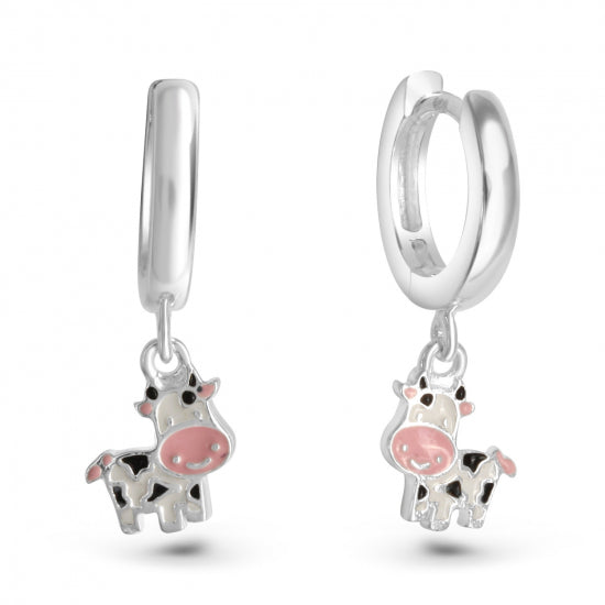 Klappcreolen Ø 11.5/1.9mm mit Anhänger Kuh Lack Silber 925/000 rhodiniert