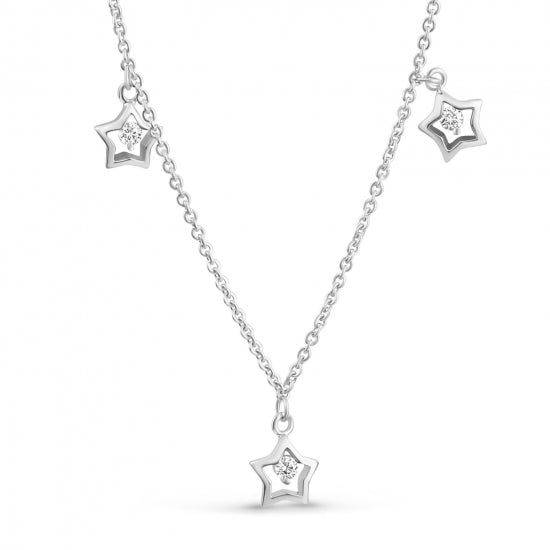 Collier mit 3 Sterne/Zirkonia 38cm lang Silber 925/000 rhodiniert