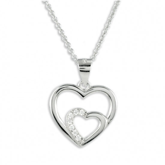 Collier Herz mit 7 Zirkonia Echt Silber 925/000