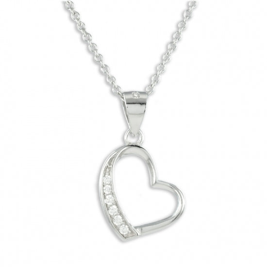 Collier Herz mit 6 Zirkonia Echt Silber 925/000