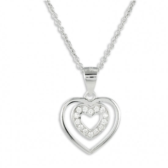 Collier Herz mit 14 Zirkonia Echt Silber 925/000