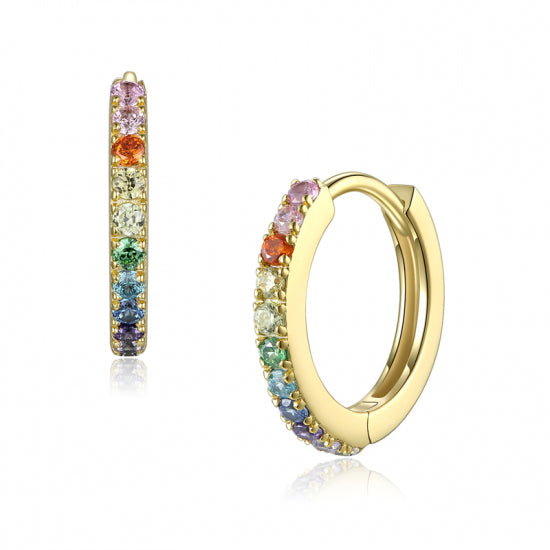 Klappcreolen mit 22 Zirkonia Rainbow Colour Silber 925/000 vg.