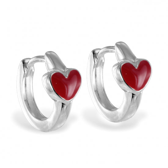 Klappcreolen 11mm mit Herz rot - Silber 925/000