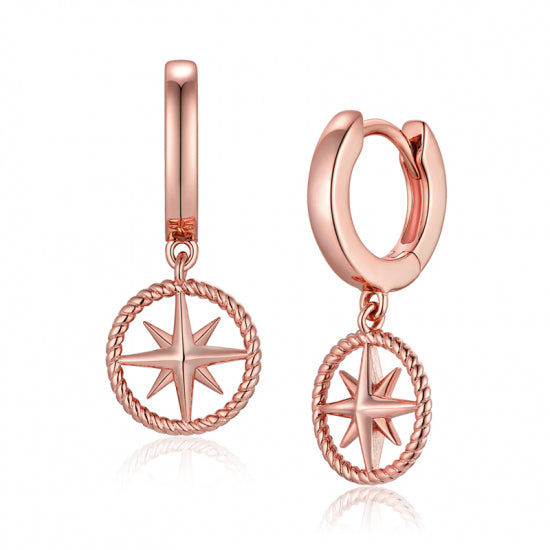 Klappcreolen mit Anhänger Nautischer Stern Silber 925/000 rosé vergoldet