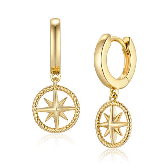 Klappcreolen mit Anhänger Nautischer Stern Silber 925/000 vergoldet