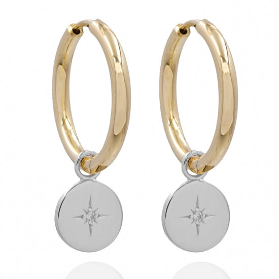 Klappcreolen 21/2.6mm mit Anhänger Zirkonia Silber 925/000 bicolor