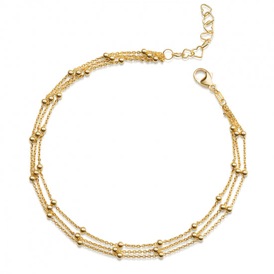 Fußkette 3-rhg. mit Kugeln Silber 925/000 3 Milliemes vergoldet