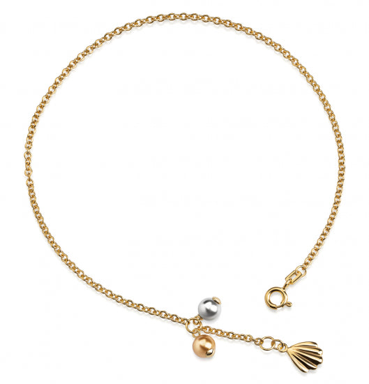 Fußkette mit 2 Swarovski Pearls/Elements und Muschel Silber 925/000 3 Milliemes vergoldet