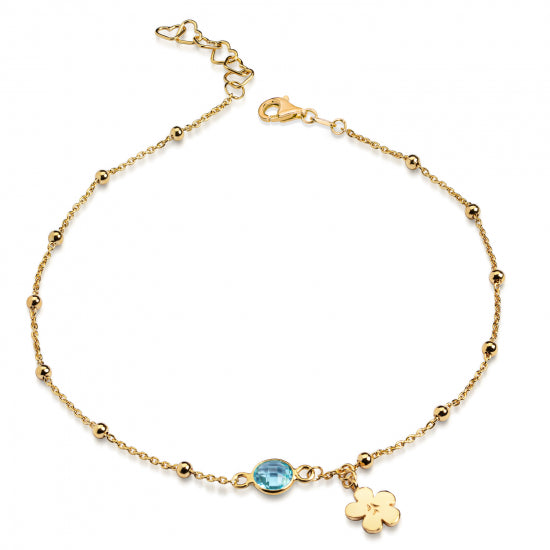 Fußkette mit Quarz in Swiss Blue und Blume Silber 925/000 3 Milliemes vergoldet