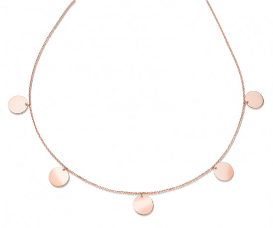 Collier Rosegold mit 5 Plättchen 10mm Silber 925/000 rvg.