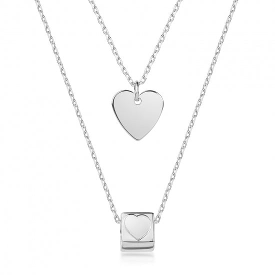 Collier 2-rhg. mit Herz & Würfel Silber 925/000 rhodiniert