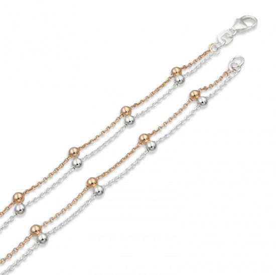 Fußkette 2-farbig mit Kugeln Silber 925/000