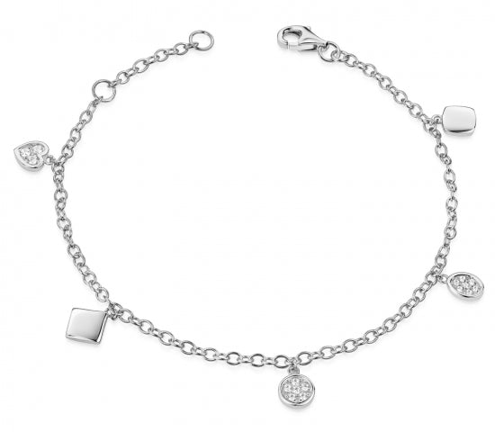 Armband mit 5 Anhänger und 16 Zirkonia Silber 925/000