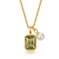 Collier mit Anhänger Zirkonia olivfarben & MK-Perle Silber 925/000 vergoldet