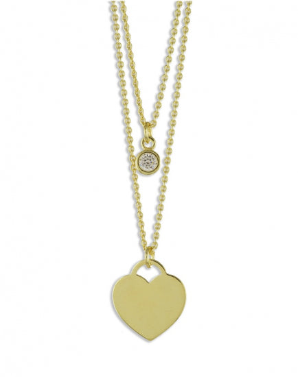 Collier 2-rhg. Herz/Zirkonia Silber 925/000 vergoldet