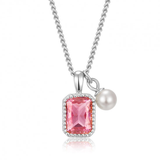 Collier mit Anhänger Zirkonia pink & MK-Perle Silber 925/000