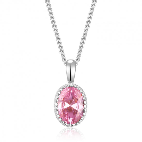 Collier mit Anhänger oval Zirkonia pink Silber 925/000