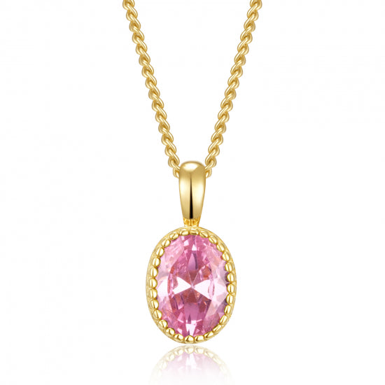 Collier mit Anhänger oval Zirkonia pink Silber 925/000 vergoldet