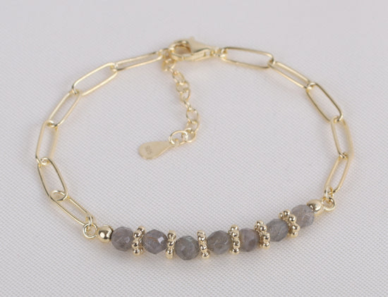 Fußkette mit echten Labradorite 22+3cm Silber 925/000 vergoldet