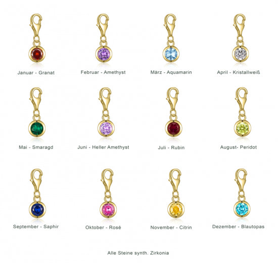 Charm Geburtssteine / Monatssteine syth. Zirkonia Silber 925/000 vergoldet