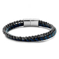 Frank 1967 Armband Echt Leder schwarz/blau 2-rhg. mit schwarzen Achat Edelstahl