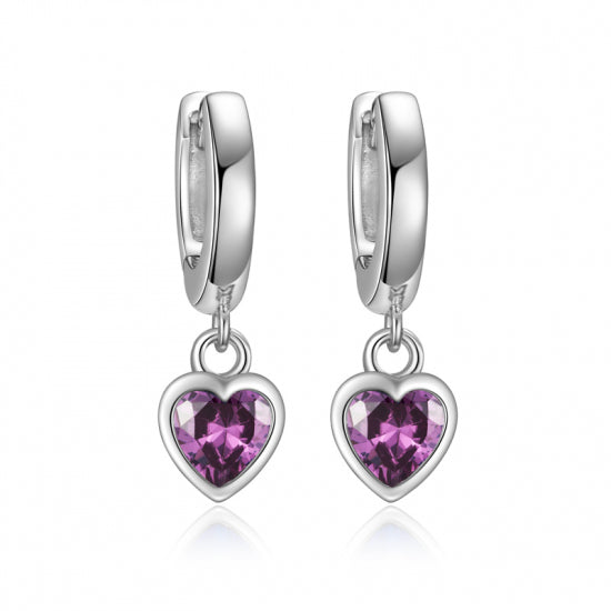 Klappcreolen Herz mit Zirkonia lila Silber 925/000