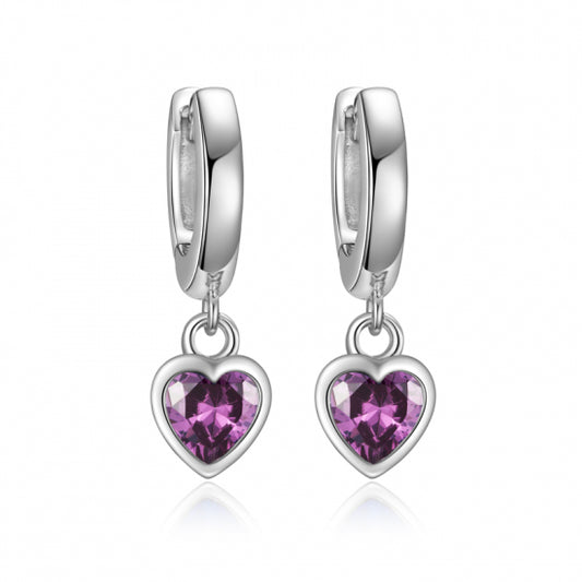 Klappcreolen Herz mit Zirkonia lila Silber 925/000