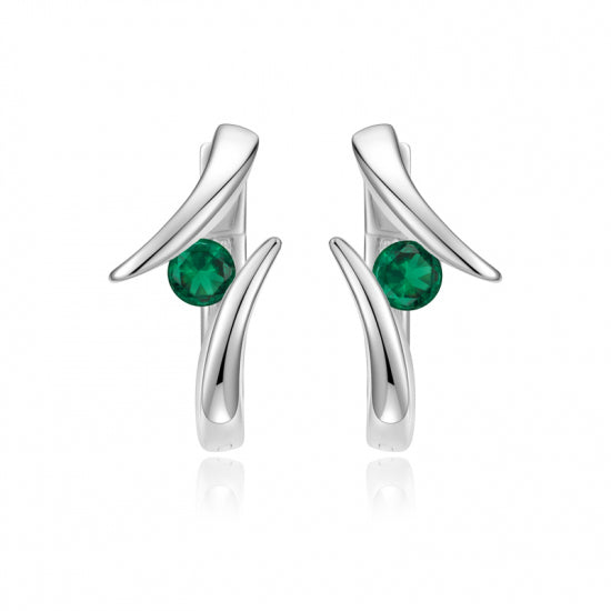 Klappcreolen 13mm mit Zirkonia grün Silber 925/000